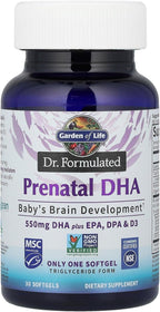 Garden of Life Dr. Formulated Prenatal DHA Fish Oil - 500mg DHA & DPA in Triglyceride Form 100% DV Vitamin D3, Single Source, Mercury Free Omega 3 Supplements for Women's Health, 30 Softgels