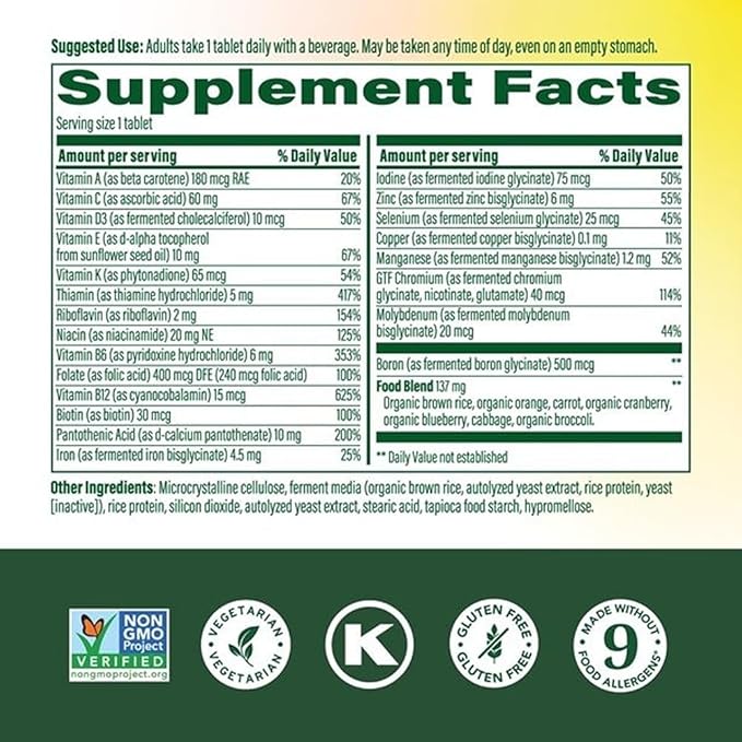 MegaFood One Daily Multivitamin for Women and Men, Immune Support Supplement with Real Food, Vitamin C & Vitamin B, Bone Health, Cellular Energy Metabolism, Vegetarian, Non-GMO, 60 Tablets