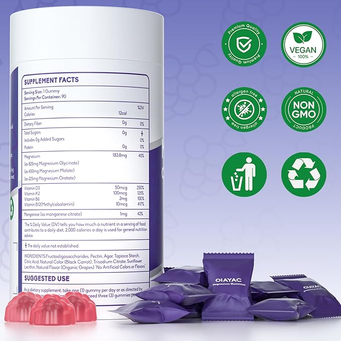 Magnesium Complex Gummies, Individually Packaged Magnesium Supplement, Magnesium Chelate, Bisglycinate, Malate, Citrate, Taurate Chewable for Women & Men,Sleep&Muscle&Nerve Health, Vegan 90 Counts