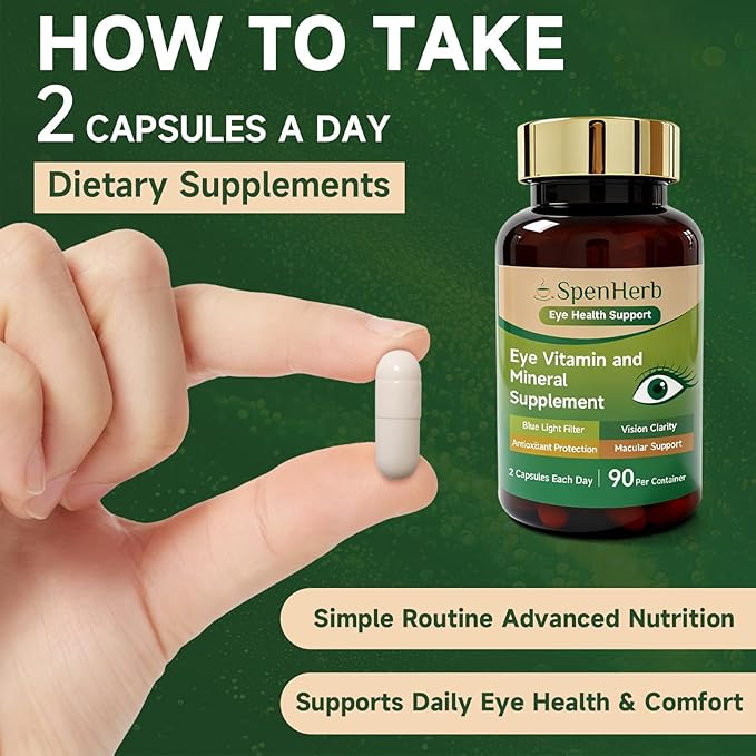 Eye Vitamin and Mineral Supplement Vision Support, 90 Capsules with Lutein and Zeaxanthin Vitamin C E Zinc Copper, Eye Health Supplements for Adults, 1 Pack