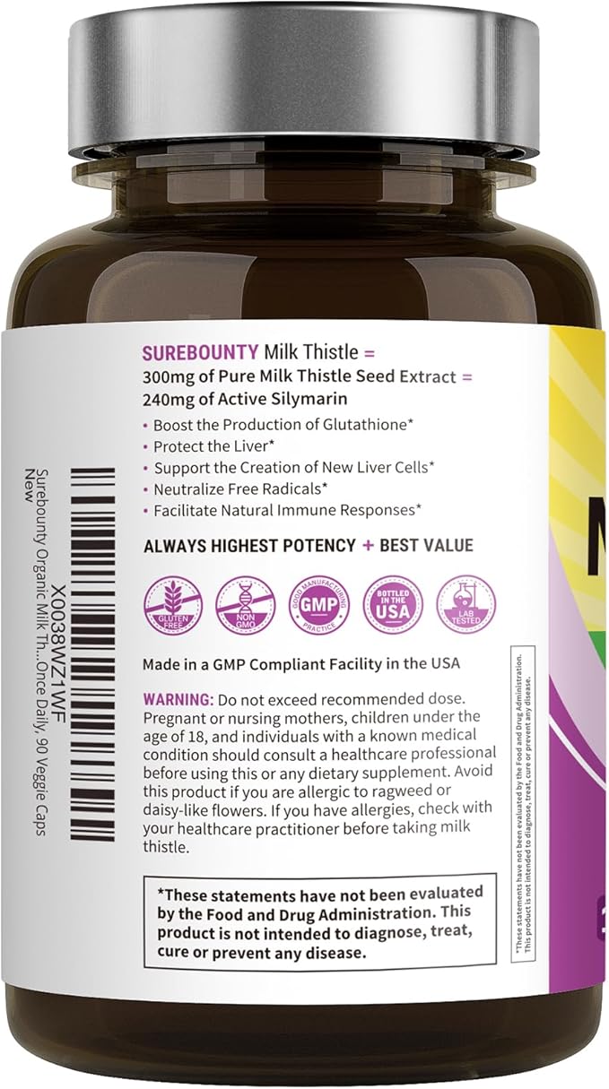 Milk Thistle, Concentrated Seed Extract, 80% Silymarin, Liver Support Cleanse Detox, Fatty Liver Supplements, Non-GMO, No Gluten & Soy, 90 Veggie Caps, 3 Month Supply