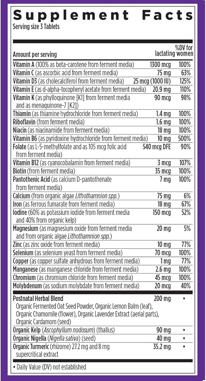 New Chapter, Postnatal Vitamins Lactation Supplement, Complete Multivitamin with Fermented Vitamin D3 + B Vitamins, Made with Organic Vegetables & Herbs, Non-GMO Ingredients, 96 Count