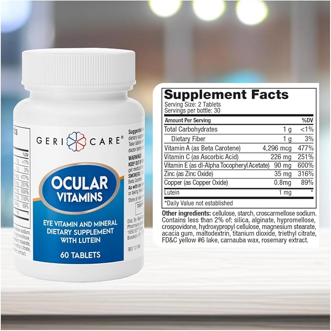 GeriCare Ocular Vitamins, Eye Vitamins and Minerals with Lutein, Dietary Supplement Tablets, 60 Count (Pack of 2)