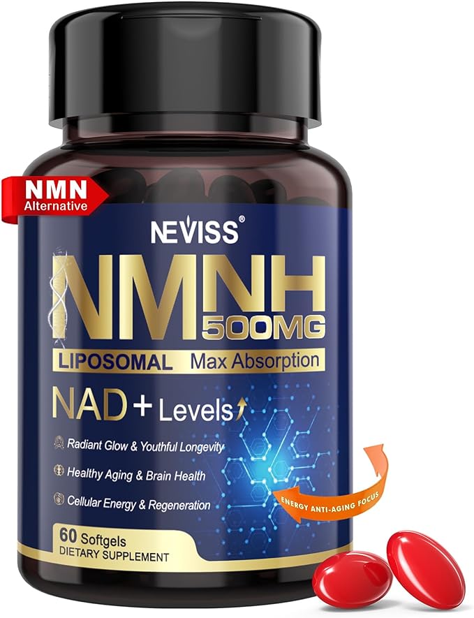 NEVISS NAD+ Supplement, Next-Gen NMNH Liposomal 500mg, NR NMN Supplement Alternative, High Absorption NAD+ with Curcumin, Niacinamide for Cellular Energy, DNA Repair, Healthy Aging, 60 Softgels