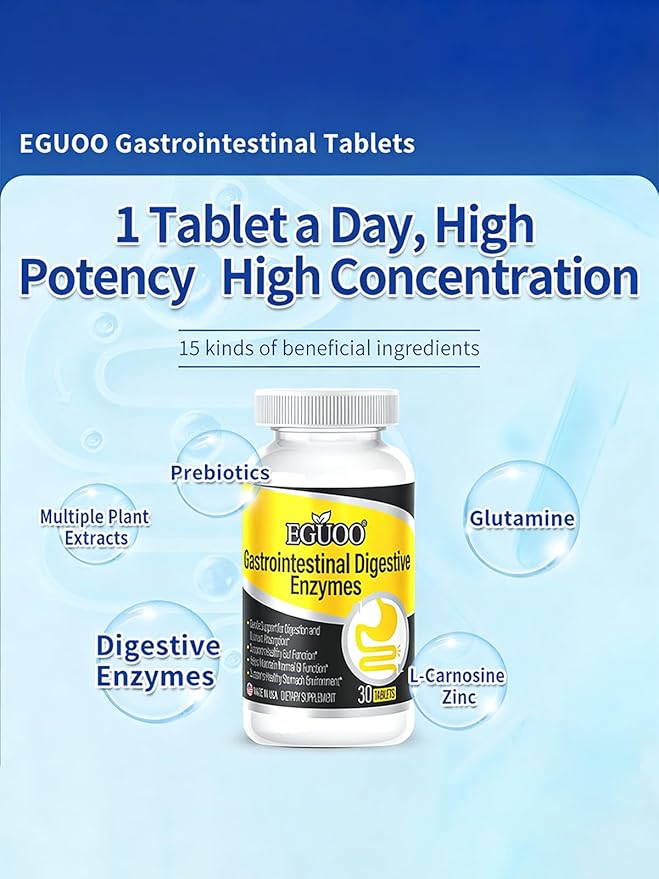 Digestive Enzyme Complex with Lion’s Mane Mushroom Powder – L-Glutamine 1000mg, DigeZyme Multi-Enzyme, Zinc L-Carnosine, Multi-Prebiotic Complexes – Gut Health Supplement – 30 Tablets