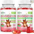 Kids Magnesium Glycinate Gummies, Magnesium Supplement with L-Theanine, Vitamin B6, D3 for Kids & Adults, Calm Magnesium for Sleep Relaxation,Brain,Bones,Sugar Free Strawberry 120ct