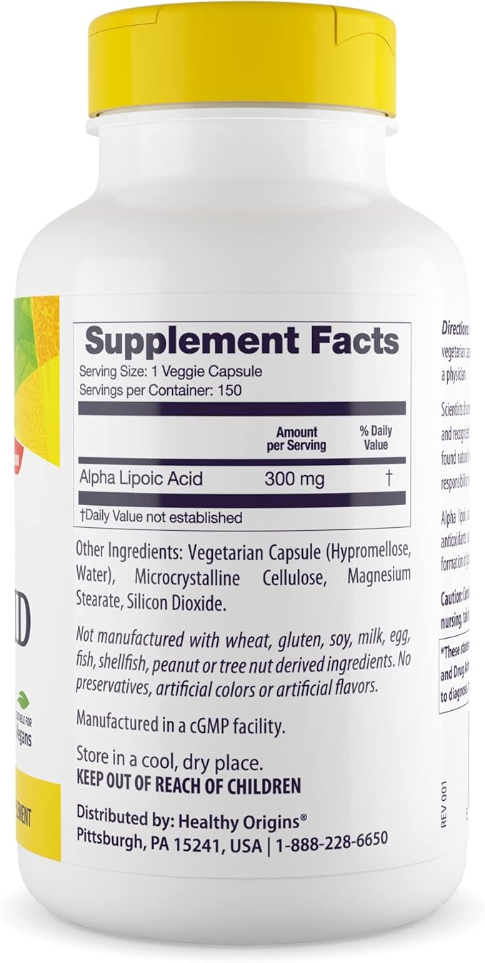 Healthy Origins Alpha Lipoic Acid, 300 mg - Alpha Lipoic Acid Supplement - Antioxidant Support - Gluten-Free Supplement - 150 Veggie Capsules