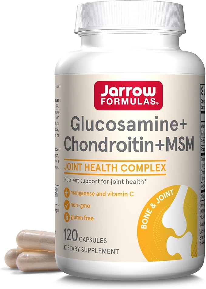 Jarrow Formulas Glucosamine, Chondroitin, and MSM Capsules; Joint Support Supplement with Vitamin C and Manganese, Bone & Joint Health, 120 Capsules, 30 Day Supply