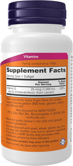 NOW Supplements, Vitamin D-3 1,000 IU, High Potency, Structural support*, 180 Softgels