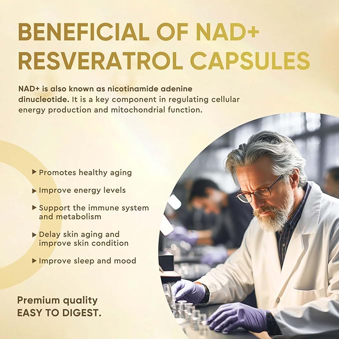 Life Nutrition NAD+ Supplement 2000 mg - 120 Capsules True NAD+ & Resveratrol, NMN Alternative Supports Anti-Aging, Cellular Energy & Repair, Metabolism & Brain Boost for Men & Women