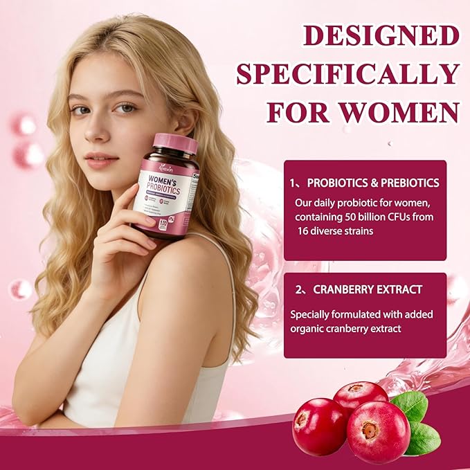 Women Probiotics 50 Billion CFU: Probiotics for Women with Prebiotics & Cranberry, 16 Strain Probiotic Supplement for Digestive Gut Health, Vaginal & Urinary Tract Support Vegan Probiotic 120 Capsules