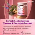FloraBliss 120 Evening Primrose Oil Gummies | 1500mg | with Black Cohosh, Chasteberry, Ginger Extract for Daily Women's Wellness Support | Vegan, Non-GMO, Sugar-Free