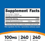 Nutricost Vitamin B6 (Pyridoxine HCl) 100mg, 240 Capsules (2 Bottles)