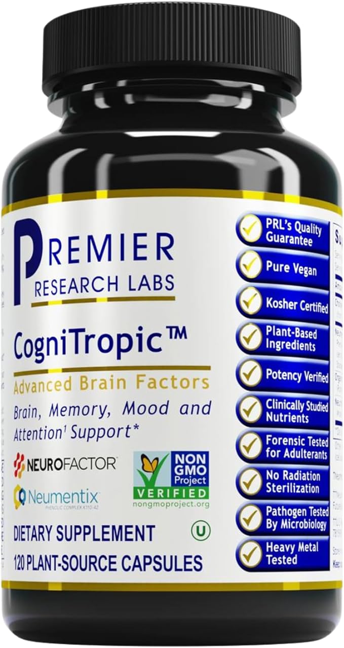 Premier Research Labs Cognitropic - Brain Supplements for Memory and Focus, Focus Supplement, Brain and Memory Power Boost, Clarity Vitamins for Brain, Memory Support - 120 Vegetarian Capsules