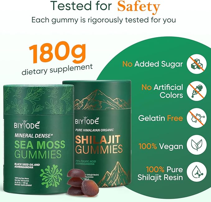 Bundle of Himalayan shilajit & sea Moss Gummies – 3000 mg shilajit, sea Moss 1600mg ksm 66 ashwagandha, no Added Sugar, lab Tested, 75%+ fulvic Acid, 92+ Minerals, All One Supplement(1 Package).