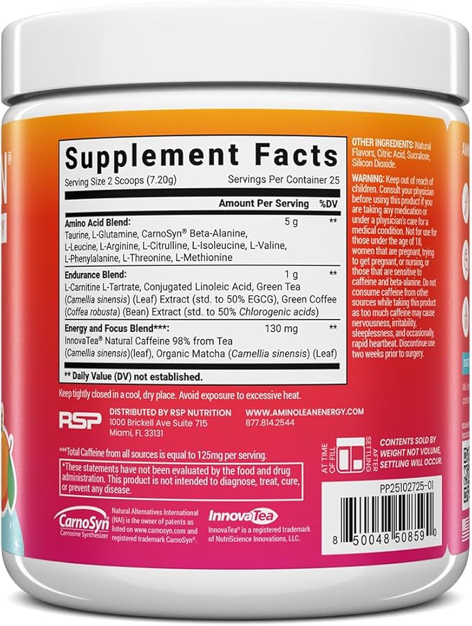 AminoLean Pre Workout Powder, Amino Energy with Vegan BCAA Amino Acids & Natural Caffeine, Preworkout Boost for Men & Women, Paradise Punch