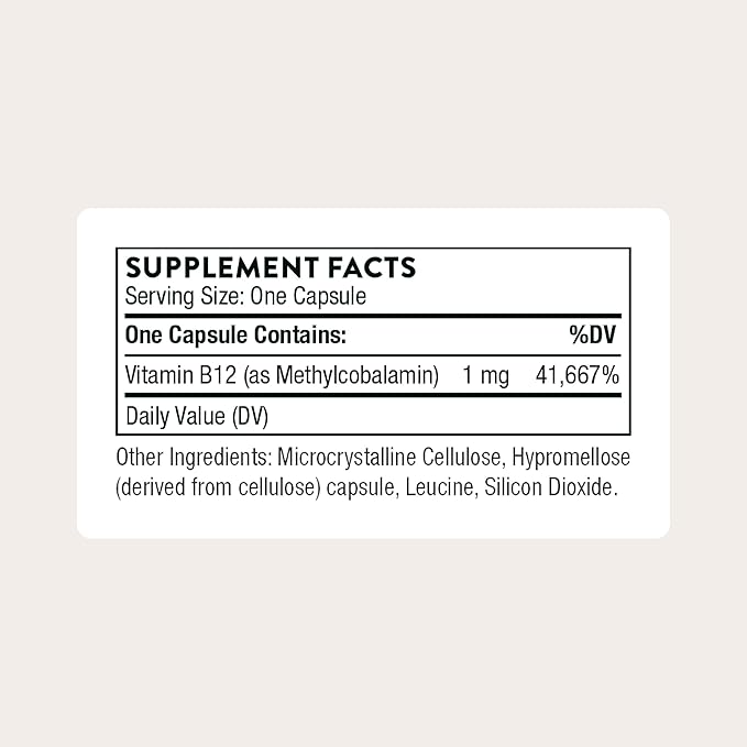 THORNE - Vitamin B12 - as Methylcobalamin - Supports Heart & Nerve Health, Blood Cell Function, Restful Sleep & Methylation* - Third-Party Certified - Gluten, Dairy & Soy-Free - 60 Capsules