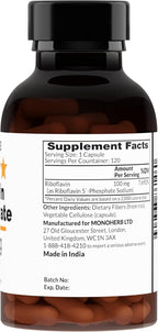 MONOHERB Riboflavin 5'-Phosphate 100 mg - 120 Vegetarian Capsules - Bioactive Vitamin B2