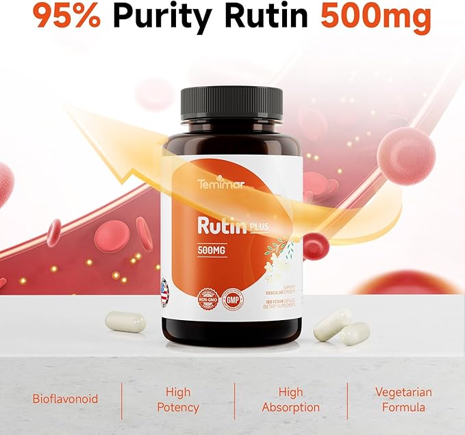 Rutin 500mg Supplement, Flavonoids Supplements from Sophora Japonica, Supports Vascular Health & Antioxidents, Gluten-Free, Made in USA, 360 Vegan Capsules