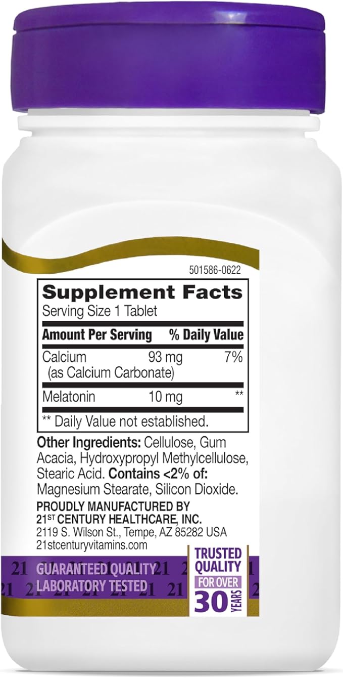 21st Century Melatonin 10mg Extra Strength Tablets, (120 Count), Prolonged Release Sleep Aid for Adults, Promotes Relaxation & Restful Sleep, Non-Habit Forming, Gluten-Free, Non-GMO