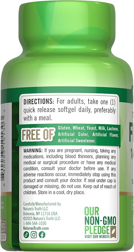 Nature's Truth Triple Strength Fish Oil 1400 mg | 850 mg Omega-3 | 60 Softgels | Non-GMO & Gluten Free