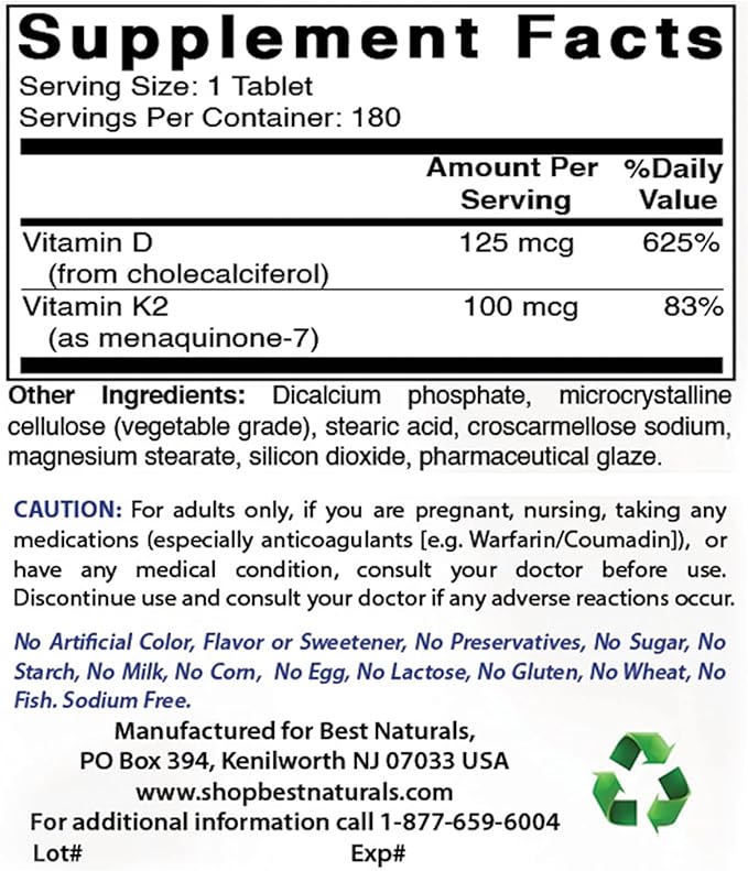 Best Naturals Alpha Lipoic Acid 600 mg & Vitamin K2 (MK7) with D3