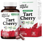 Wild & Organic Tart Cherry Capsules 600 mg - Uric Acid Support - Tart Cherry Extract Supplement - Prunus Cerasus Fruit Powder - 90 Days of Supply - Vegan, No Fillers, Non-GMO - 90 Count