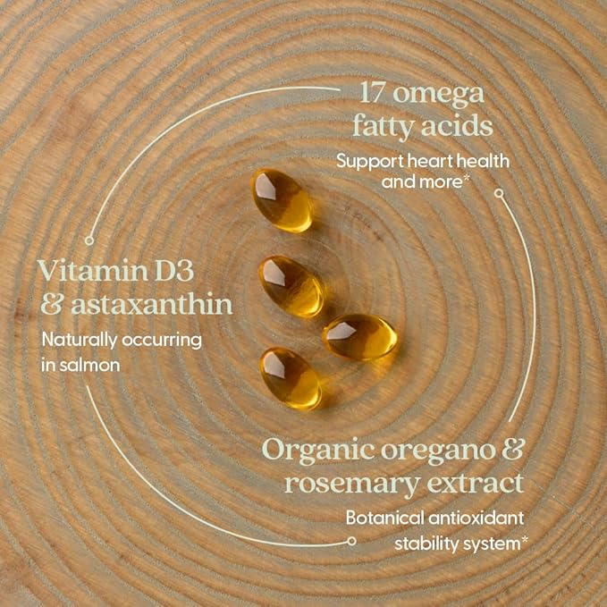 New Chapter Wholemega Fish Oil Supplement, Tiny Capsules, 2000mg per Serving, Clinically Proven Wild Alaskan Salmon Oil with Omega-3 + Vitamin D3 + Astaxanthin, 500mg Each - 90 Count