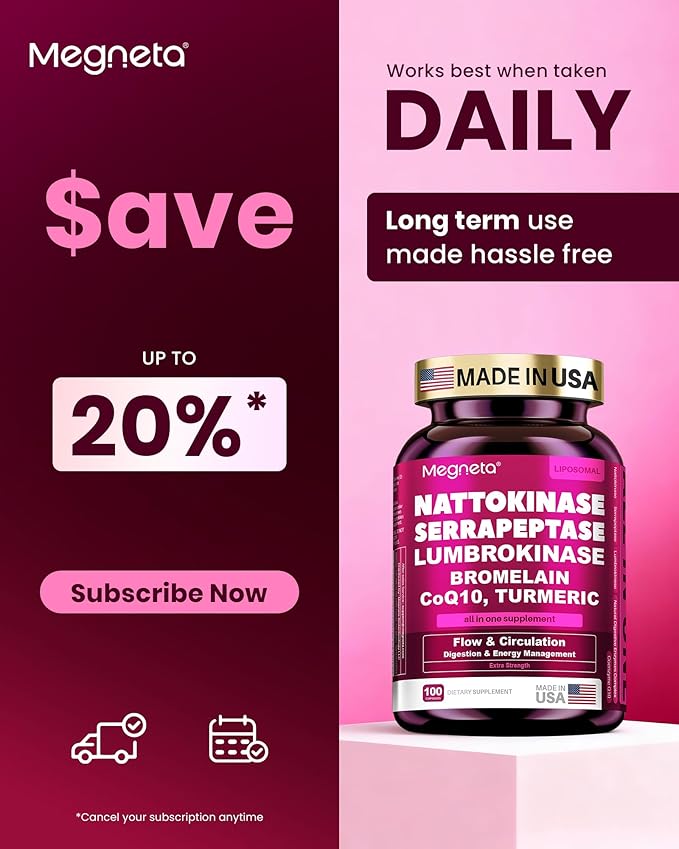 Nattokinase Supplement 12,000 FU (Max Strength) Serrapeptase 360,000 sPU, Lumbrokinase 10,000 FUV & CoQ10 -Systemic Enzymes Complex for Cardiovascular & Circulatory Health Support-100 Capsule