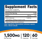 Nutricost Sodium Butyrate 1,500mg Per Serving, 120 Capsules for 60 Servings Per Bottle - Provides 1,200mg of Butyric Acid, Vegan, GMO-Free, Gluten-Free