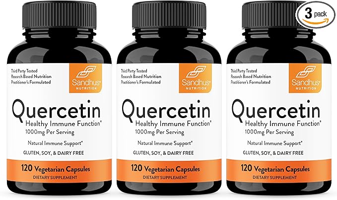Sandhu's Quercetin Vegetarian Capsules Supplements 120 Count (Pack of 3) | 500mg per Capsule Bioflavonoids for Immune Support & Respiratory Health Seasonal Allergy Support | Quercitin for Men & Women