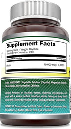 Amazing Formulas Biotin 10,000 Mcg Supplement | 200 Veggie Capsules | Non-GMO | Gluten-Free | Made in USA | Suitable for Vegetarians