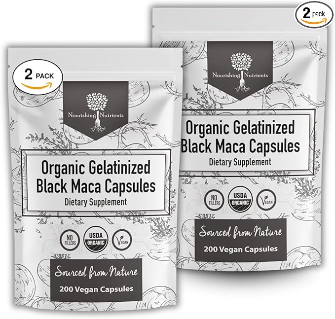 Organic Gelatinized Black Maca 3X Stronger 200 Capsules for Men & Women, Natural Energy Supplement for Focus, Performance, Stamina & Endurance, Mood Enhancement & Stability, Mental Clarity 1000mg x 2
