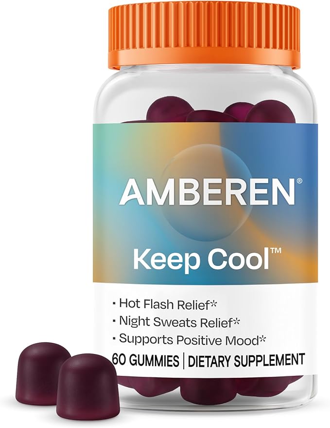 Amberen Keep Cool Menopause Supplement for Women, Feminine Care, with Pycnogenol® to Help Relieve Hot Flashes, Night Sweats and Support Positive Mood, Soy & Hormone Free, 60 Gummies, 30 Day Supply