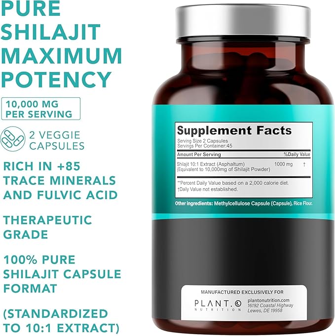 Pure Himalayan Shilajit Capsules - 10,000mg Maximum Potency | Fulvic Acid + 85 Trace Minerals | Energy Boost, Immune Support, Cognitive Function | 90 Veggie Pills for Men & Women
