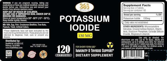 Potassium Iodide130 mg - KI Tablets- Potassium130 mg - USA Made Potassium Iodine Pills YODO Naciente, Yoduro de potasio - 120 Tablets