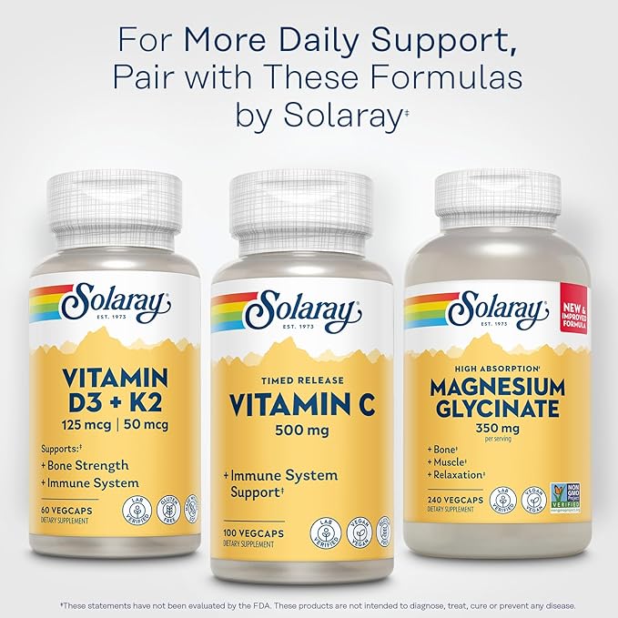 SOLARAY Vitamin C 500mg, Two-Stage Timed Release - Antioxidant and Immune Support Supplement - Vitamin C with Rose Hips and Acerola, Vegan, Gluten Free, 60-Day Guarantee, 100 Servings, 100 VegCaps