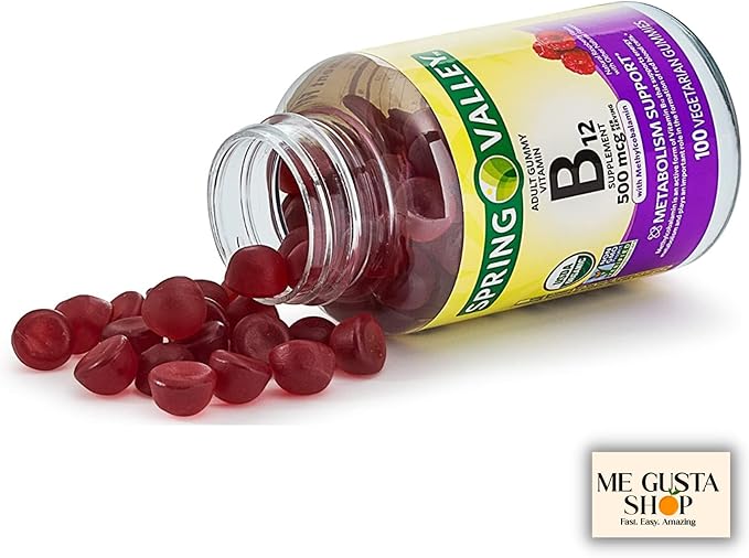 B12 500 mcg Spring Vallley Raspberry Flavor Gummy Vitamin B12 Gummies 100 ct (Pack of 1) + me Gusta Sticker