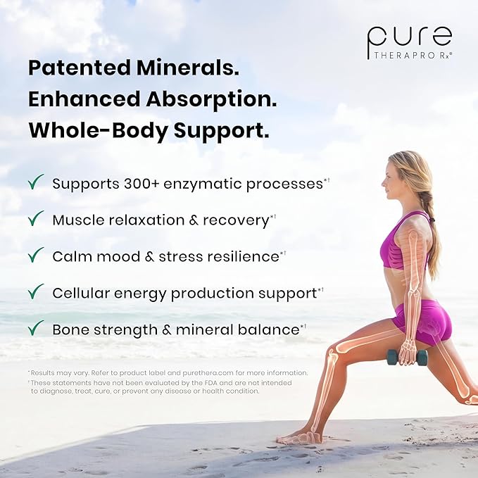 Pure TheraPro Rx Optimum Magnesium Lysinate Glycinate & Di-Magnesium Malate, Made in USA | 2 Month Supply | Chelated for Maximum Absorption, Supports Bone Health & Energy, Non-GMO