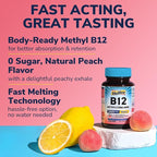 Vitalibre Vitamin B12 Sublingual 5000 mcg, Methylcobalamin, Bioactive Form, High Absorption, Vegan, Nerve, Energy, Immune, Mood Support, Natural Peach Flavor, 120 Fast Dissolve Mini Tablets, No Sugar