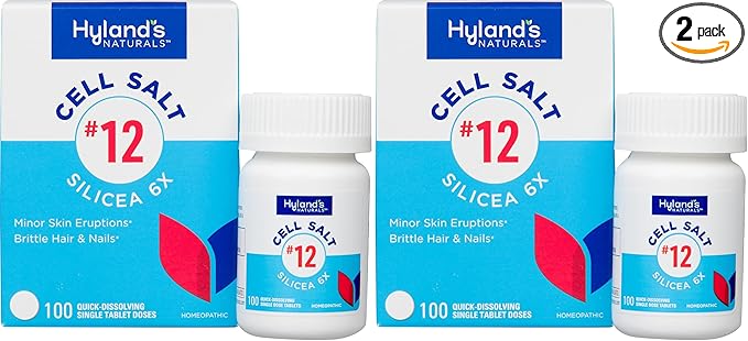 Hyland's No. 12 Cell Salt Silicea 6X Tablets,Acne and Blackhead Treatment,Hair and Nail Growth Supplement-and Strengthener,Skin Irritations,Quick Dissolving Tablets,100 Count (Pack of 2)