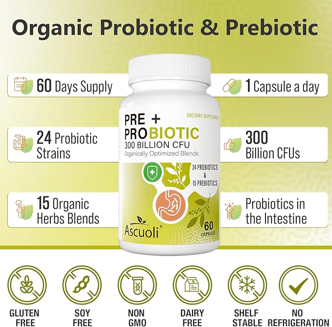 Probiotics for Women & Men - 300 Billion CFU, 24 Strains + 15 Organic Herbs Prebiotics Blend, Daily Probiotic for Digestive Health, Immune, Gut, Bloating - 120 Vegetarian Capsule (120-Days Supply)