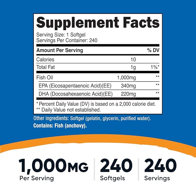 Nutricost Fish Oil Omega 3 Softgels with EPA & DHA (1000mg of Fish Oil, 560mg of Omega-3), 240 Softgels, Non-GMO, Gluten Free. (Pack of 2)