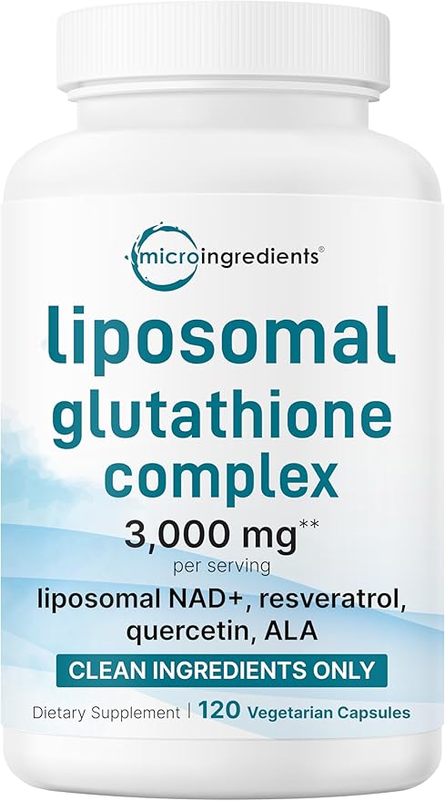 Micro Ingredients Liposomal Reduced Glutathione Complex 3,000mg - 8‑in‑1 Advanced Glutathione Supplement with NAD, Resveratrol, Quercetin, Alpha Lipoic Acid & Vitamin C - 120 Vegetarian Caps