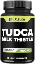WELBUDA 1000mg Tudca Supplement with Milk Thistle Extract - 60 Vegan Capsules - Support for Immune System, Digestion Health, Body Purification & Brain Health