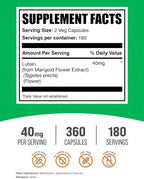 BulkSupplements.com Lutein Capsules - Eye Vitamins, Antioxidant Source - Gluten Free, 2 Capsules per Serving, 40mg Serving, 360 Count (Pack of 1)