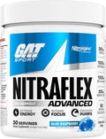 GAT SPORT Nitraflex Advanced Pre-Workout Powder, Increases Blood Flow, Boosts Strength and Energy, Improves Exercise Performance, (Blue Raspberry, 30 Servings)