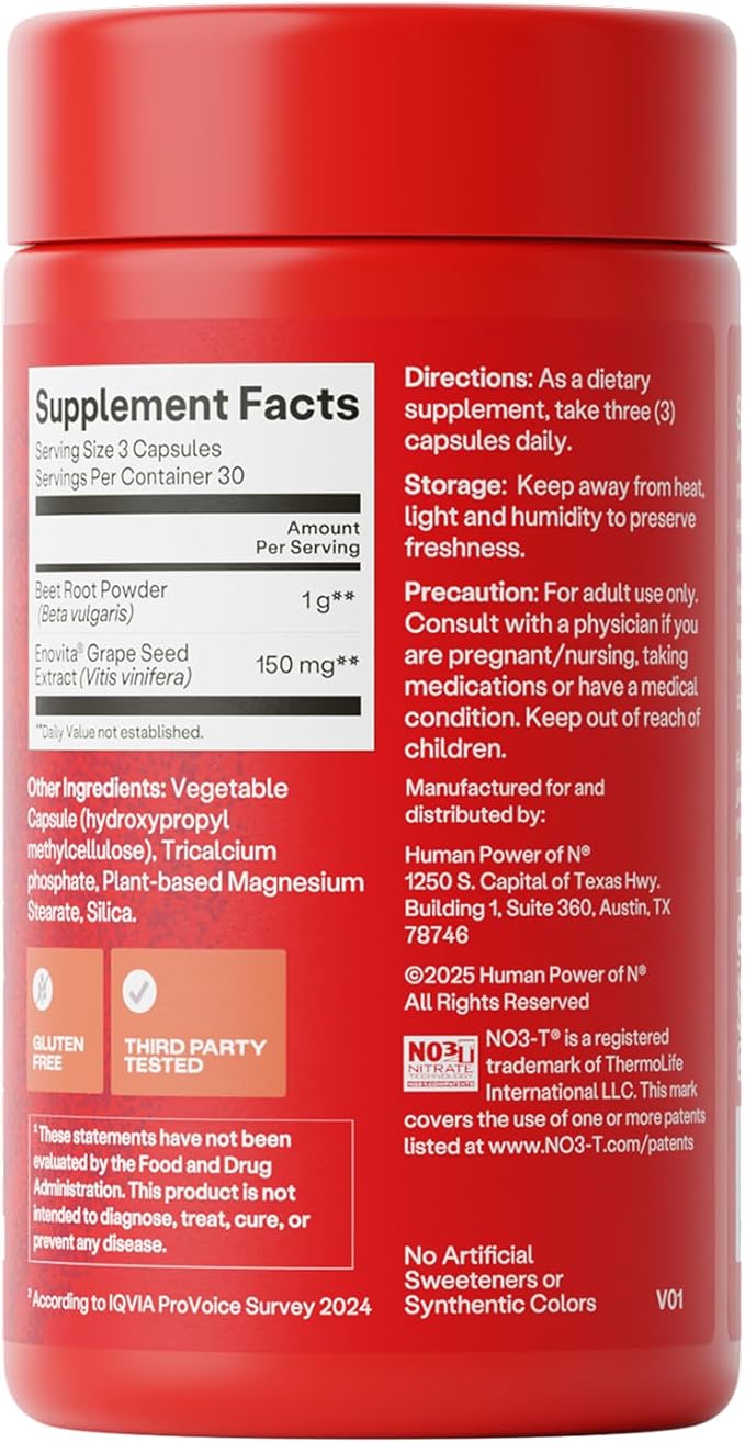 Humann SuperBeets Beet Root Capsules Quick Release 1000mg, Helps Support Nitric Oxide Production, Blood Pressure Support, Heart Health, Contains Non-GMO Beetroot Powder, Studied Antioxidants, 90 Count