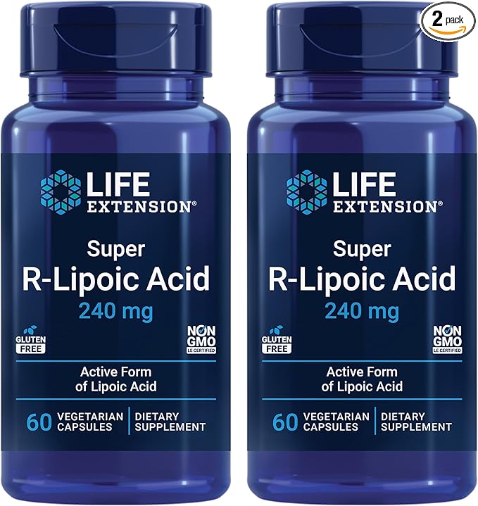Life Extension Super R-Lipoic Acid, Healthy Aging, oxidative Stress Defense, with 240 mg Active R-Form, Gluten-Free – Non-GMO – Vegetarian – 60 Capsules (Pack of 2)