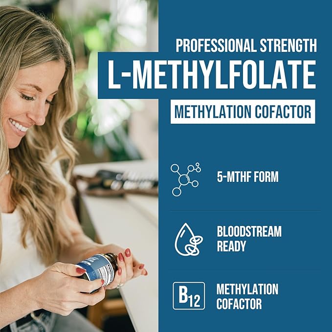 L Methyl Folate 1000 mcg Plus Methyl B12 Cofactor – Active 5-MTHF Form - Supports Mood, Methylation, Cognition – Highly Bioavailable Bioactive Forms of Vitamin B9 & B12 (60 Capsules – 60 Servings)